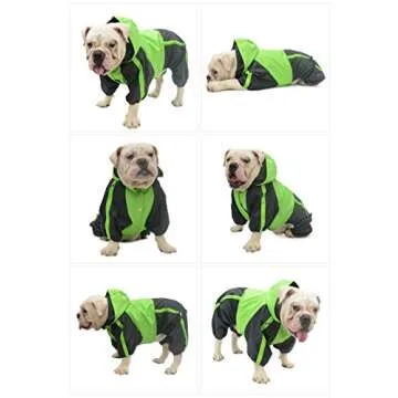 Lovelonglong American Bully Pitbull Dog Hooded Raincoat, Bulldog Rain Jacket Poncho Waterproof Clothes with Hood Breathable 4 Feet Four Legs Rain Coats for Pugs English French Bulldog Green B-L