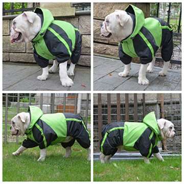 Lovelonglong American Bully Pitbull Dog Hooded Raincoat, Bulldog Rain Jacket Poncho Waterproof Clothes with Hood Breathable 4 Feet Four Legs Rain Coats for Pugs English French Bulldog Green B-L
