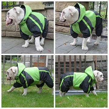 Lovelonglong American Bully Pitbull Dog Hooded Raincoat, Bulldog Rain Jacket Poncho Waterproof Clothes with Hood Breathable 4 Feet Four Legs Rain Coats for Pugs English French Bulldog Green B-L