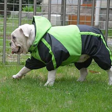 Lovelonglong American Bully Pitbull Dog Hooded Raincoat, Bulldog Rain Jacket Poncho Waterproof Clothes with Hood Breathable 4 Feet Four Legs Rain Coats for Pugs English French Bulldog Green B-L