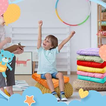 Juexica 8 Pcs Floor Cushions for Kids Floor Pillows Flexible Seating Cushions 3.5'' Thick Flexible Seating Classroom Furniture Meditation Seat Pillows for Home Nursery Yoga Decor(Rainbow Color,Square)