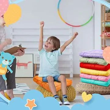 Juexica 8 Pcs Floor Cushions for Kids Floor Pillows Flexible Seating Cushions 3.5'' Thick Flexible Seating Classroom Furniture Meditation Seat Pillows for Home Nursery Yoga Decor(Rainbow Color,Square)