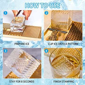 HUATOL Brass Ice Designer Tray, Craft Modern Ice Molds Cube Stamping Plate for Whiskey, Bourbon & Cocktails, 4.33 * 4.33 * 0.59 in Ice Cube Mold, Bartender Accessories for Clear Ice Cocktails