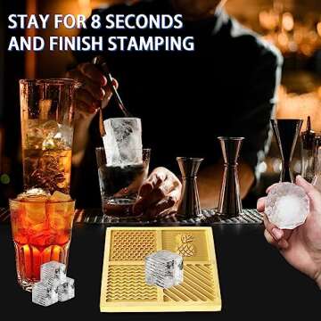 HUATOL Brass Ice Designer Tray, Craft Modern Ice Molds Cube Stamping Plate for Whiskey, Bourbon & Cocktails, 4.33 * 4.33 * 0.59 in Ice Cube Mold, Bartender Accessories for Clear Ice Cocktails