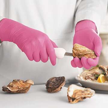 100 Pack Pink Vinyl Disposable Gloves - Latex Free and Power Free Food Grade Exam Gloves for Cleanin...