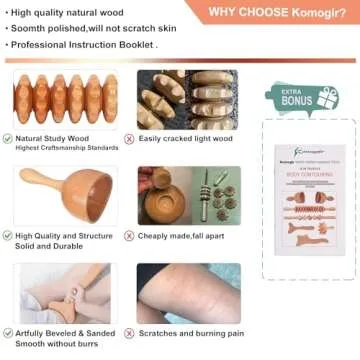 Komogir 3-in-1 Wood Therapy Massage Tools Lymphatic Drainage Massager Wooden Massager for Maderotera...