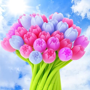 SANNIX Color Changing Tulip Flower Pens, 50 Pcs Novely Fun Tulip Gel Ink Pen Bulk for Birthday Party...