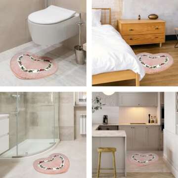 CALOPPS Bathroom Floor mats Bathroom Absorbent Door mats Door Quick-Drying mats Toilet Non-Slip Carpet mats Heart-Shaped Bathroom Non-Slip mats Pink （24‘’×20‘’