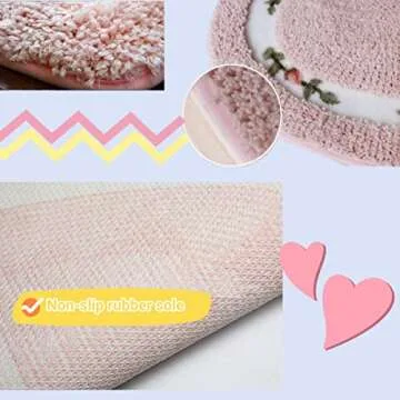 CALOPPS Bathroom Floor mats Bathroom Absorbent Door mats Door Quick-Drying mats Toilet Non-Slip Carpet mats Heart-Shaped Bathroom Non-Slip mats Pink （24‘’×20‘’