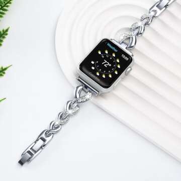 SaNgaiMEi Compatible Bling Bands for Apple Watch Band 42mm(Series 10) 41mm 40mm 38mm Women Rhinestone Stainless Steel Link Replacement for iWatch Ultra Series SE 9 8 7 6 5 4 3 2 1 Bracelet Metal Strap