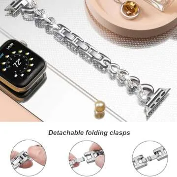SaNgaiMEi Compatible Bling Bands for Apple Watch Band 42mm(Series 10) 41mm 40mm 38mm Women Rhinestone Stainless Steel Link Replacement for iWatch Ultra Series SE 9 8 7 6 5 4 3 2 1 Bracelet Metal Strap