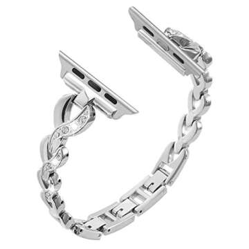 SaNgaiMEi Compatible Bling Bands for Apple Watch Band 42mm(Series 10) 41mm 40mm 38mm Women Rhinestone Stainless Steel Link Replacement for iWatch Ultra Series SE 9 8 7 6 5 4 3 2 1 Bracelet Metal Strap