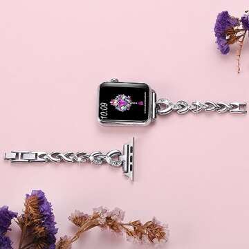 SaNgaiMEi Compatible Bling Bands for Apple Watch Band 42mm(Series 10) 41mm 40mm 38mm Women Rhinestone Stainless Steel Link Replacement for iWatch Ultra Series SE 9 8 7 6 5 4 3 2 1 Bracelet Metal Strap