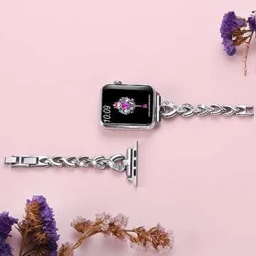 SaNgaiMEi Compatible Bling Bands for Apple Watch Band 42mm(Series 10) 41mm 40mm 38mm Women Rhinestone Stainless Steel Link Replacement for iWatch Ultra Series SE 9 8 7 6 5 4 3 2 1 Bracelet Metal Strap