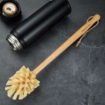 GREENTH PRO Nature Bamboo Bottle Brush with Sisal Bristle - Long Handle Hanging Design Cleaning Brush for Water Bottles Baby Bottles Sports Bottles Glasses Water Glasses Wine Glasses