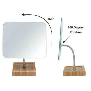 YEAKE 8" Frameless Bamboo Vanity Mirror | 360° Rotates
