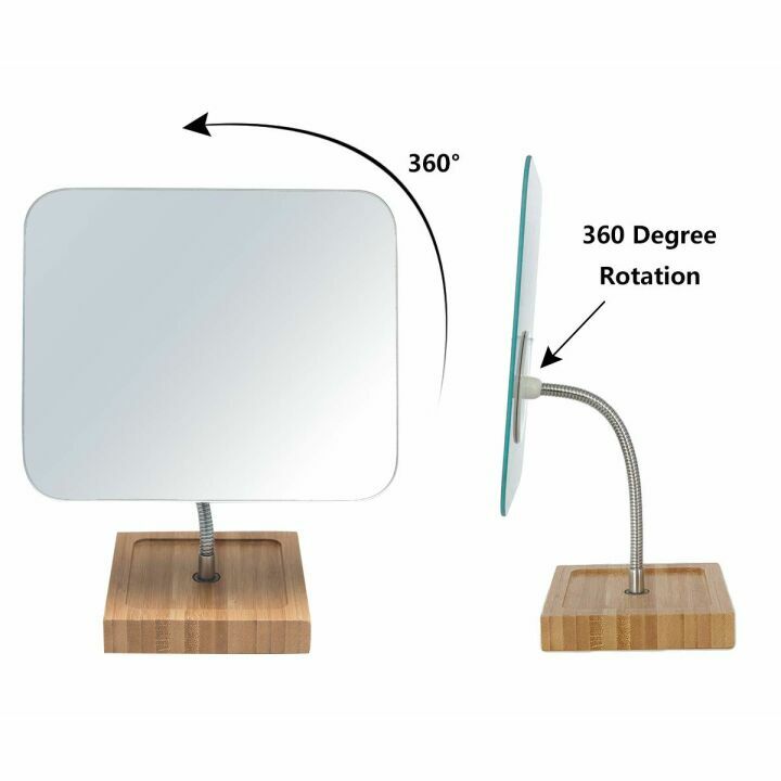 YEAKE 8" Frameless Bamboo Vanity Mirror | 360° Rotates