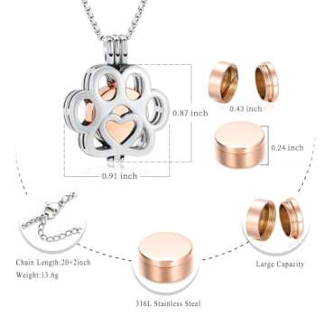 Oinsi Pet Cremation Jewelry For Ashes For Dog/Cat Paw Stainless Steel Memorial Locket Urn Necklace I...