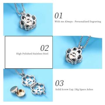 Oinsi Pet Cremation Jewelry For Ashes For Dog/Cat Paw Stainless Steel Memorial Locket Urn Necklace Inside Mini Case Keepsake Cremation Jewelry Women Men (Silver With Rose gold)