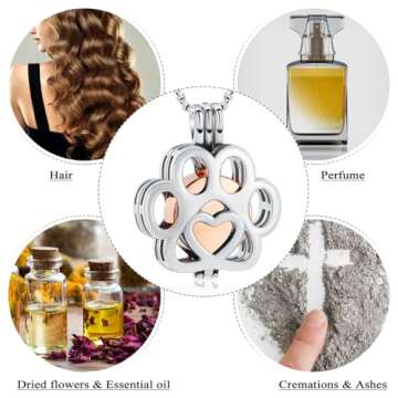 Oinsi Pet Cremation Jewelry For Ashes For Dog/Cat Paw Stainless Steel Memorial Locket Urn Necklace Inside Mini Case Keepsake Cremation Jewelry Women Men (Silver With Rose gold)