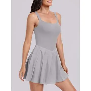 ANRABESS Women's Tennis Athletic Pleated Summer Mini Dress 2025 Golf Workout Build in Shorts Casual Romper Short Sundress Gray Medium