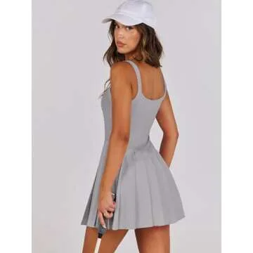ANRABESS Women's Tennis Athletic Pleated Summer Mini Dress 2025 Golf Workout Build in Shorts Casual Romper Short Sundress Gray Medium