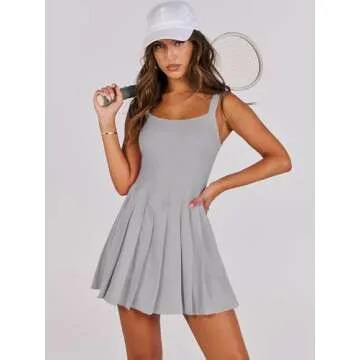 ANRABESS Women's Tennis Athletic Pleated Summer Mini Dress 2025 Golf Workout Build in Shorts Casual Romper Short Sundress Gray Medium