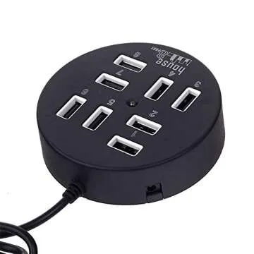 KDL TECH USB Hub 8 Ports Box Data Transmission Round Hub Multi-USB Splitter & Charge for Devices Faster for Mobile Phone, USB Flash Disk, PC, Tablet (Black)