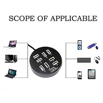 KDL TECH USB Hub 8 Ports Box Data Transmission Round Hub Multi-USB Splitter & Charge for Devices Faster for Mobile Phone, USB Flash Disk, PC, Tablet (Black)