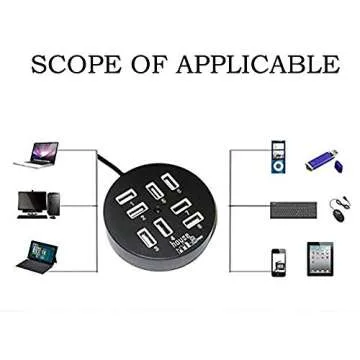 KDL TECH USB Hub 8 Ports Box Data Transmission Round Hub Multi-USB Splitter & Charge for Devices Faster for Mobile Phone, USB Flash Disk, PC, Tablet (Black)