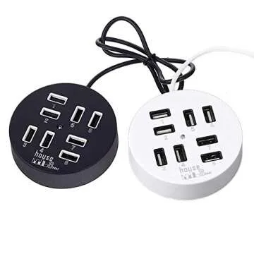 KDL TECH USB Hub 8 Ports Box Data Transmission Round Hub Multi-USB Splitter & Charge for Devices Faster for Mobile Phone, USB Flash Disk, PC, Tablet (Black)