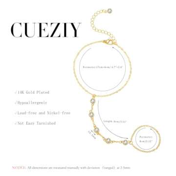 CUEZIY Hand Chain Gold Bracelets for Women Dainty Gold Plated Finger Ring Zircon Adjustable Hand Chain Jewelry for Women Trendy Bracelets for Women Trendy Gold Hand Chain