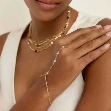 CUEZIY Hand Chain Gold Bracelets for Women Dainty Gold Plated Finger Ring Zircon Adjustable Hand Chain Jewelry for Women Trendy Bracelets for Women Trendy Gold Hand Chain