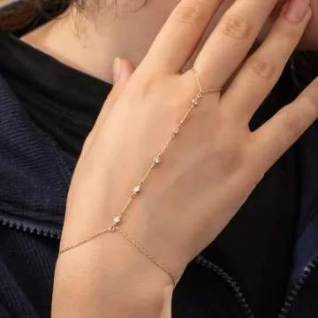 CUEZIY Hand Chain Gold Bracelets for Women Dainty Gold Plated Finger Ring Zircon Adjustable Hand Chain Jewelry for Women Trendy Bracelets for Women Trendy Gold Hand Chain