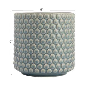 Bloomingville Coastal Stoneware Pot with Raised Dots and Crackle Glaze, Sky Blue, 6"