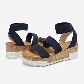 DREAM PAIRS Women's Open Toe Ankle Strap Casual Flatform Platform Wedges Sandals,Size 8.5,Navy,Reed-...