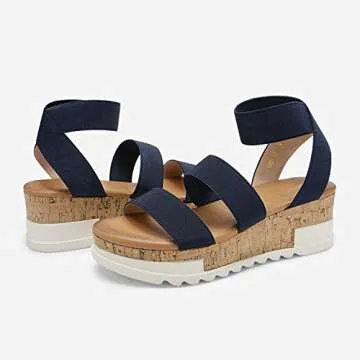 DREAM PAIRS Women's Open Toe Ankle Strap Casual Flatform Platform Wedges Sandals,Size 8.5,Navy,Reed-...