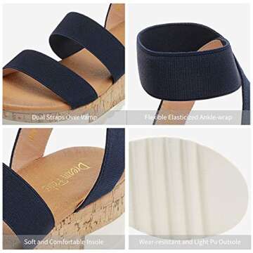 DREAM PAIRS Women's Open Toe Ankle Strap Casual Flatform Platform Wedges Sandals,Size 8.5,Navy,Reed-1