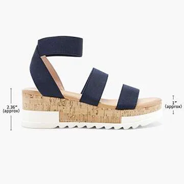 DREAM PAIRS Women's Open Toe Ankle Strap Casual Flatform Platform Wedges Sandals,Size 8.5,Navy,Reed-1