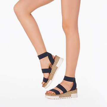 DREAM PAIRS Women's Open Toe Ankle Strap Casual Flatform Platform Wedges Sandals,Size 8.5,Navy,Reed-1