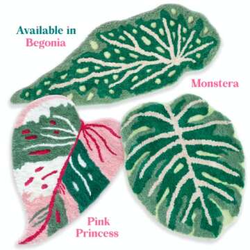 FrecklePot Monstera Non Slip Bath Mat or Kitchen Tufted Rug, Plant Leaf Shaped Kids Pets Floor Mat Carpet, Green, 32" x 24"