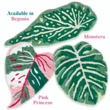 FrecklePot Monstera Non Slip Bath Mat or Kitchen Tufted Rug, Plant Leaf Shaped Kids Pets Floor Mat Carpet, Green, 32" x 24"