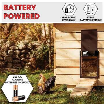 RUN-CHICKEN Door (Brown) Automatic Chicken Coop Door, Programmable with App, Battery Operated, Eveni...