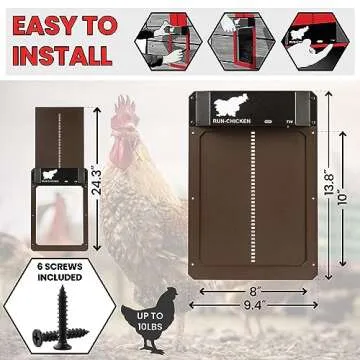 RUN-CHICKEN Door (Brown) Automatic Chicken Coop Door, Programmable with App, Battery Operated, Evening and Morning Delay, Aluminum Door, Electric Chicken Run Door, Model T50