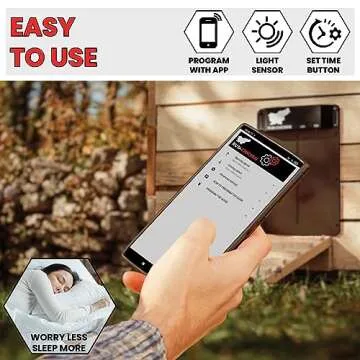 RUN-CHICKEN Door (Brown) Automatic Chicken Coop Door, Programmable with App, Battery Operated, Evening and Morning Delay, Aluminum Door, Electric Chicken Run Door, Model T50