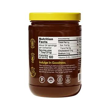Beekeeper's Naturals Superfood Cacao Honey - Organic, Raw Ecuadorian Cacao with Antioxidants, Iron and Calcium. Free of Gluten, Dairy & Sugar (1.1lbs)