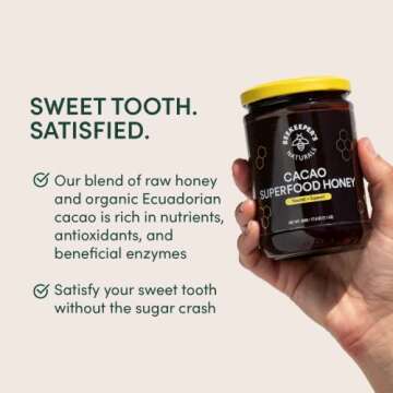 Beekeeper's Naturals Superfood Cacao Honey - Organic, Raw Ecuadorian Cacao with Antioxidants, Iron and Calcium. Free of Gluten, Dairy & Sugar (1.1lbs)