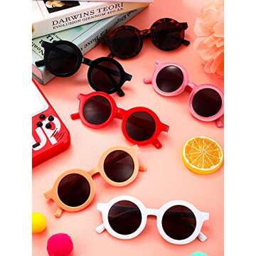 Weewooday 8 Pairs Kids Cute Round Polarized Sunglasses Retro Circle Glasses for Toddler Girls Boys Beach Sports, Age 3-10(Charming Color)