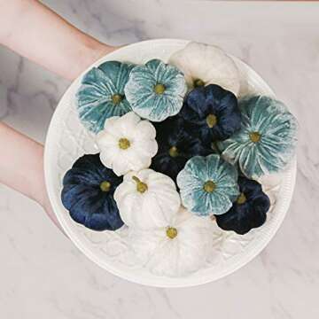 Romingo Halloween Artificial Pumpkins 12 Pack Fake Artificial Velvet Small Pumpkins for Fall Harvest...