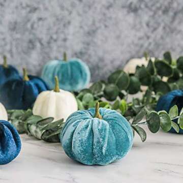 Romingo Halloween Artificial Pumpkins 12 Pack Fake Artificial Velvet Small Pumpkins for Fall Harvest, Thanksgiving, Christmas Party Decoration